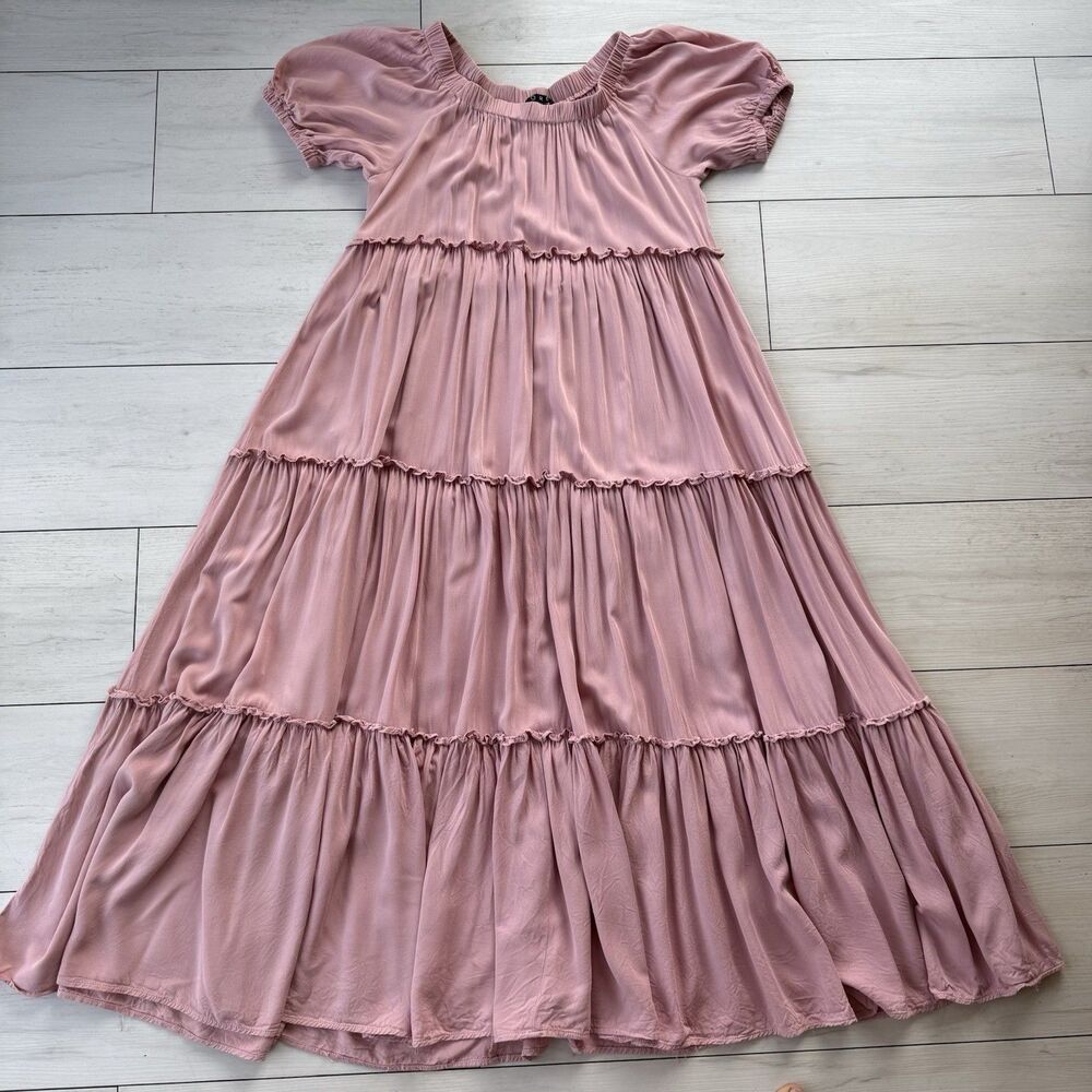Fore Womens Pink Tiered Maxi Dress Size Medium Cottagecore Prairie Boho Peasant - Picture 4 of 10